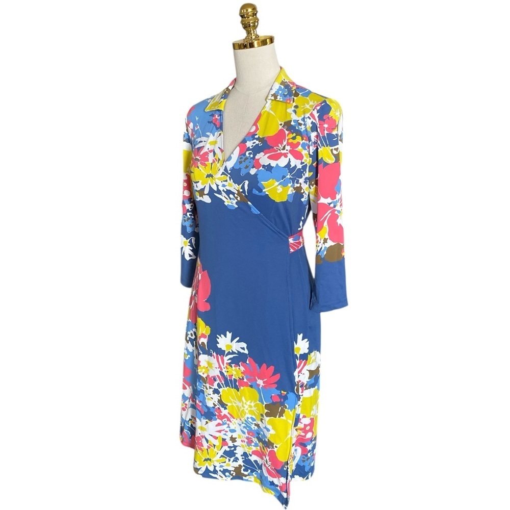 J. McLaughlin Women’s Floral Coastal 3/4 Sleeve Stretch Collared Wrap Dress Sz S - Picture 5 of 11